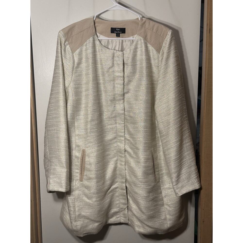 Dennis by Dennis Basso Beige & Gold Textured Topper Coat Women's XL Wedding